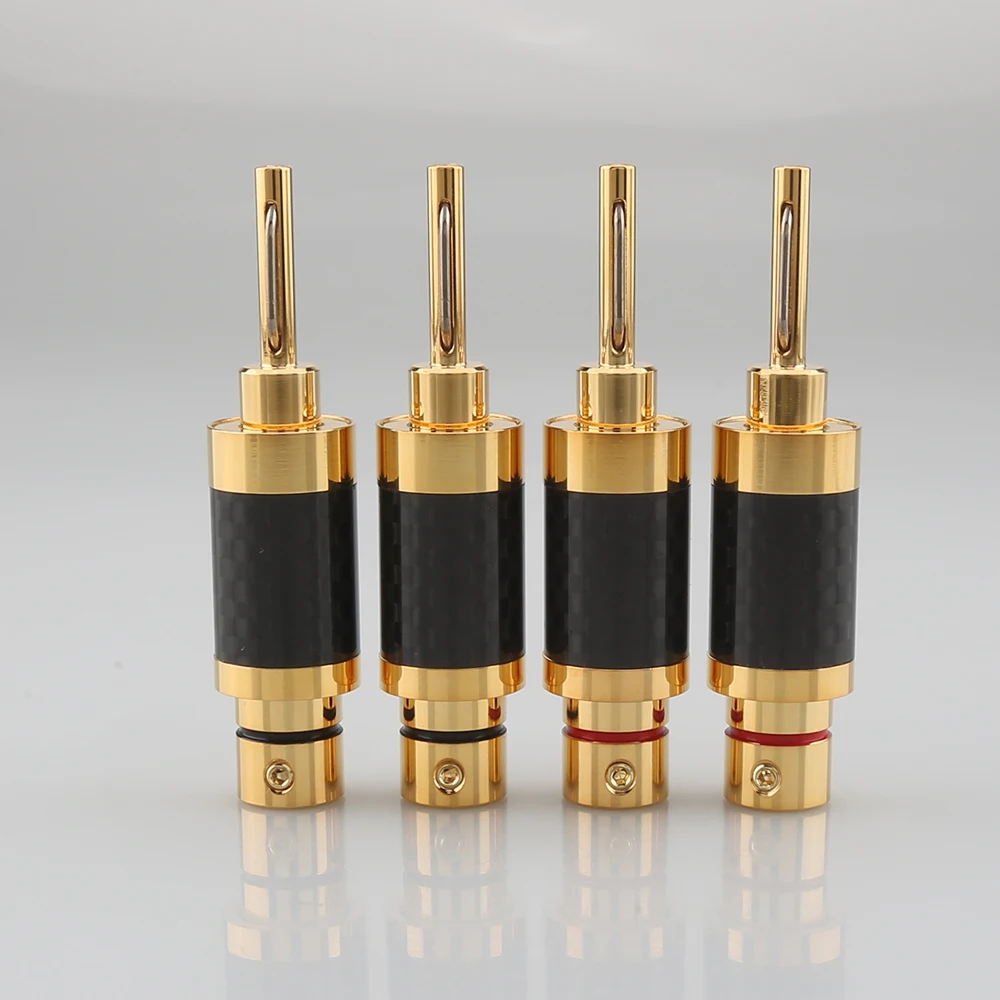 

4 pcs VB602G Gold Plated Carbon Fiber Speaker Cable Wire Banana Plug Connector