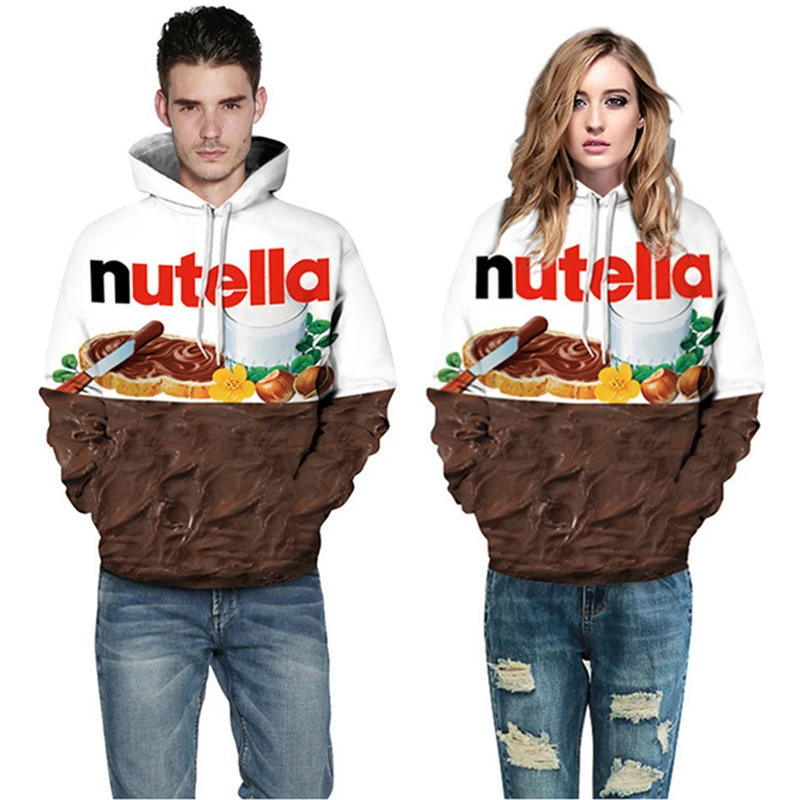 Sudadera con capucha 3d para hombre y mujer, suéter con estampado de Nutella, comida, Hip Hop, estilo informal, a la moda, novedad