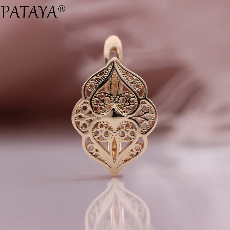 PATAYA New 585 Rose Gold Color Pattern Hollow Drop Earrings Women Wedding Trendy Fashion Jewelry Gift Unique Unusual Earrings