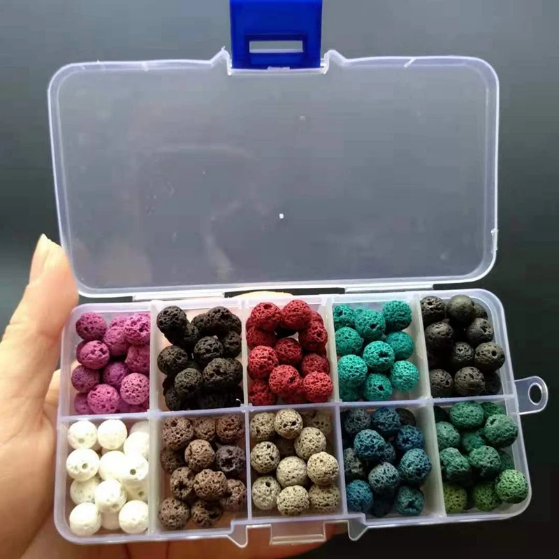 10 Grids Lava Stones Round Beads DIY Kit Volcanic Rock Beads Stone Crafts Handmade 1 Set