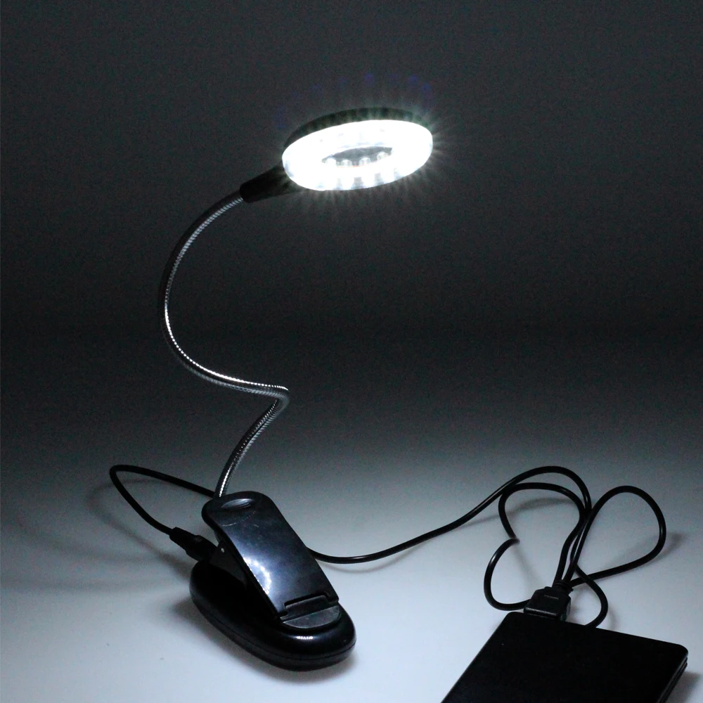 18 LEDs USB / USB Clip Flexible Desk Lamp DC5V With Magnifier For Reading Working Lighting