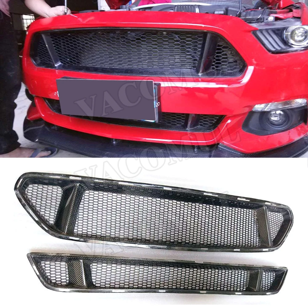 

VACOMUL Carbon Fiber Front Bumper Mesh Grille Grills For Ford Mustang 2015 2016 2017 Car Styling FRP Front Mesh Grille Bodykit