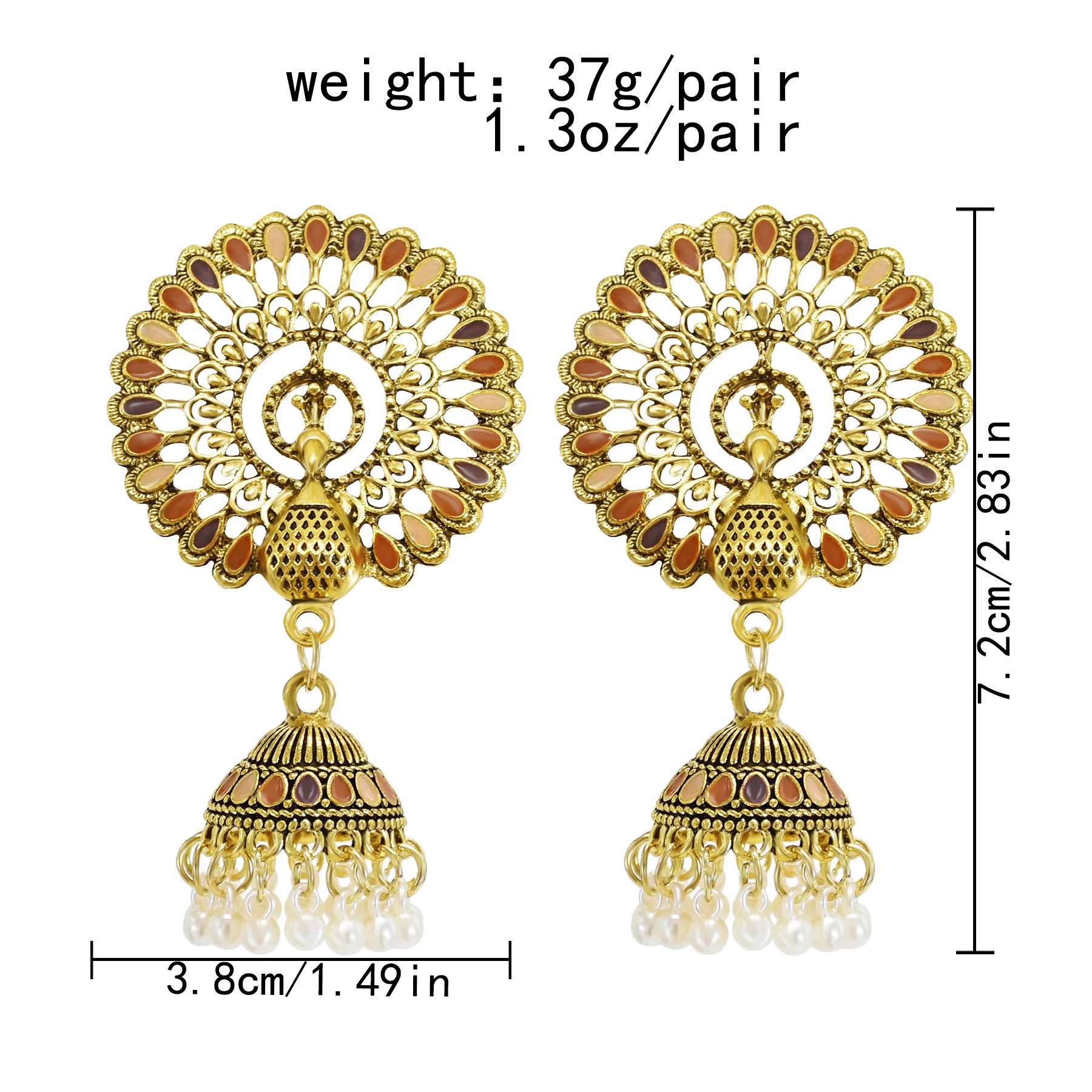 Ethnic Peacock Drop Earrings for Women Boho Hippie Festival Party Jewelry Pearls Tassel Indian Jhumka Dangle Earring pendientes