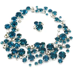 Free shipping 100pcs/pack Mixed size Peacock blue glass crystal sliver base sew on rhinestones diy apparel accessories