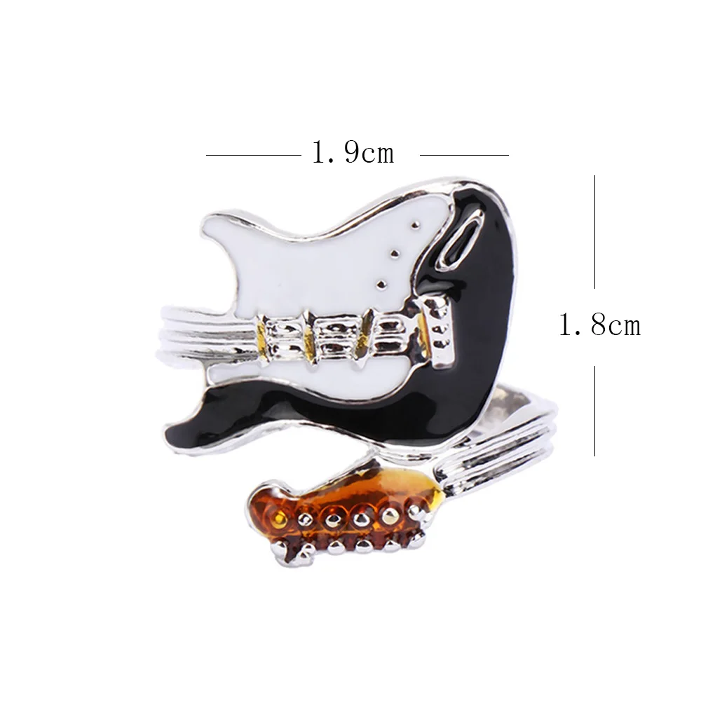 Black White Drip Oiled Guitar Rings For Men Women Punk Style Varnish Guitar Open Ring Jewelry