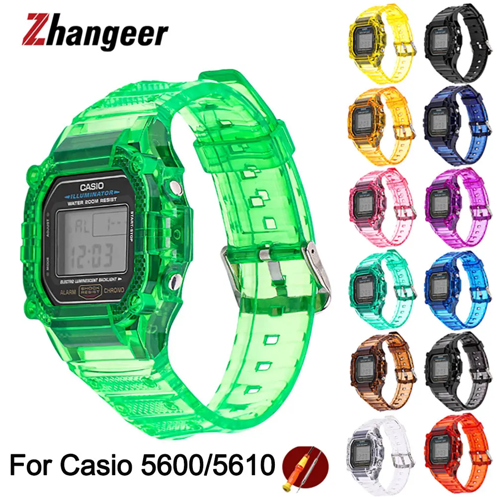 Strap + Case For Casio g-shock DW-5600 GW-B5600 G-5600E G-5000 GW-M5610 G-5600E G-5000 Silicone Watchband Transparent Bracelet