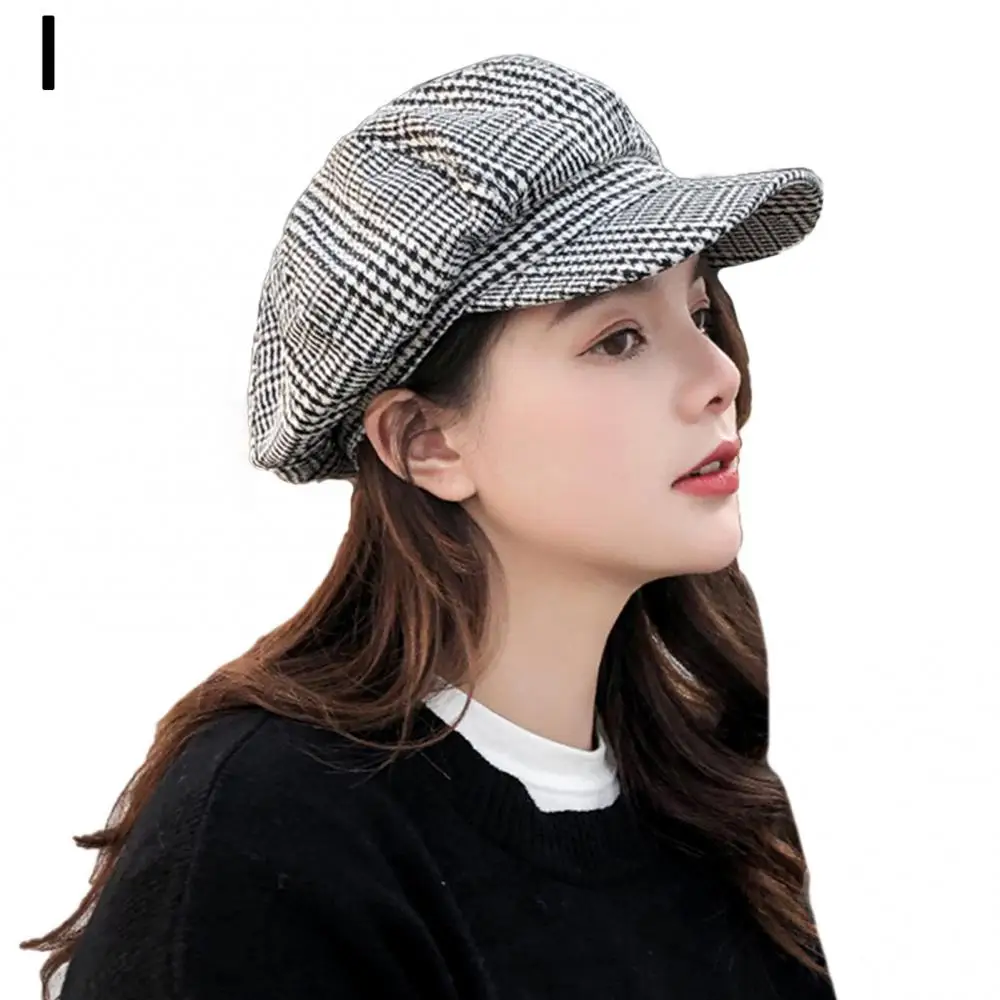 Vintage Men Women Visor Cap Plaid Warm French Hat Beret Hat Wide Brim Octagonal Cap Autumn Winter кепка женская