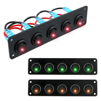 Waterproof Round Dash Rocker Toggle Switch Panel LED Outlet Combination 5 Gang 12-24V for RV Boat Yacht MarineCar Marine