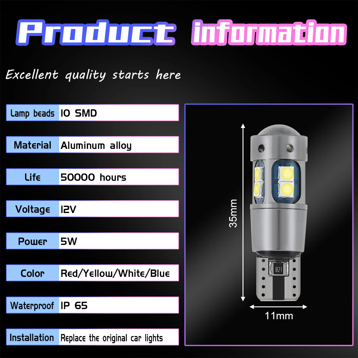 T10 Signal Lamp 12V W5W Led Canbus Bulb 10SMD 3030Chips W5W LED 168 194 Auto Wedge Parking Light Reading Dome Light for Cars