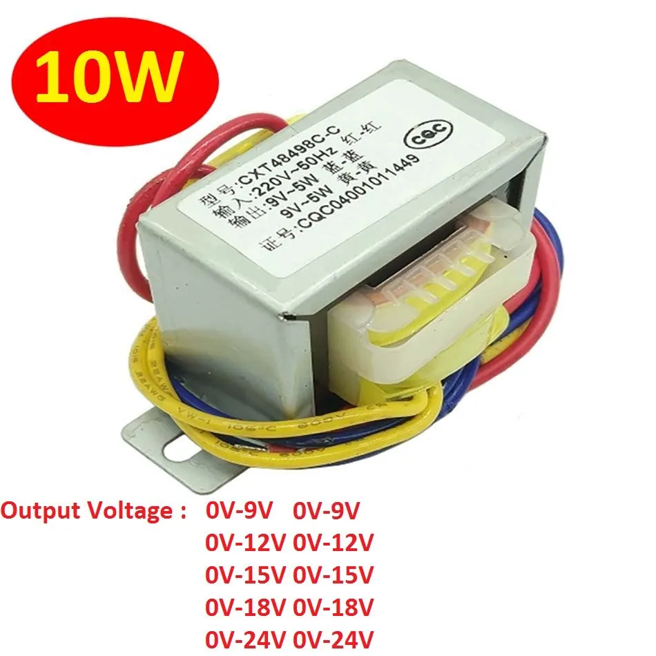 EI48 Power Transformer 10W DB-10VA Input AC 220V~50HZ Output AC Dual 9V 12V 15V 18V 24V Independent Winding Two Outputs