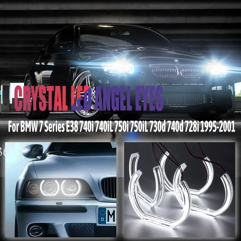 

DTM U Shape Light Crystal Halo Ring LED Angel Eyes Kit Day Light for BMW 7 Series E38 1995-2001 XENON Headlight 6000K White