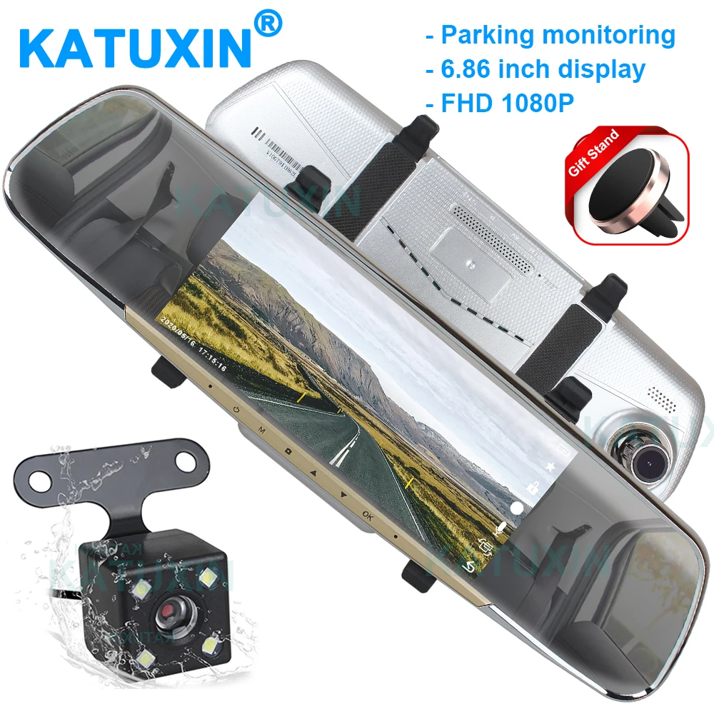 

KATUXIN 6.86 Inch IPS 1080P HD Car DVR Dash Cam Mirror Video Recorder V10