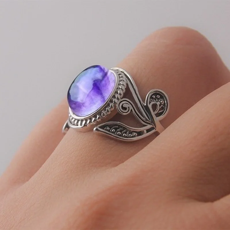 Hot Sale Vintage Purple Crystal Anicent Silver Color Leaves Branch Alloy Rings for Women Party Birthday Jewelry Accessories image 3