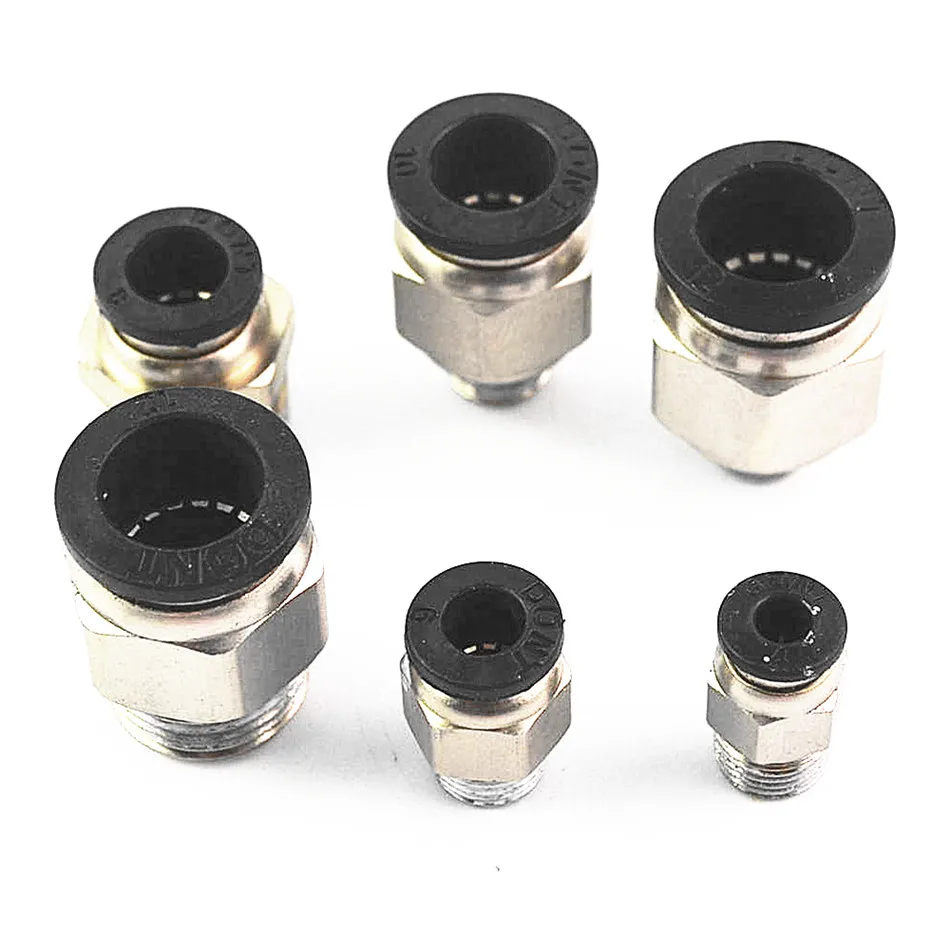 Black Male Straight Connector Tube  4mm 6mm 8mm 10mm 12m to 1/8'' 1/4'' 3/8'' 1/2'' Thread Push In To Connect Fitting