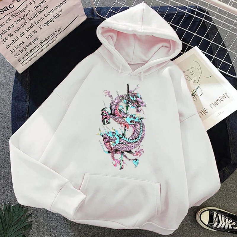 Chinese Dragon Print Hooded Women Sweatshirt Winter Clothes Women Oversized Sweetshirt Harajuku Vintage Hoodie Streetwear Hoodie