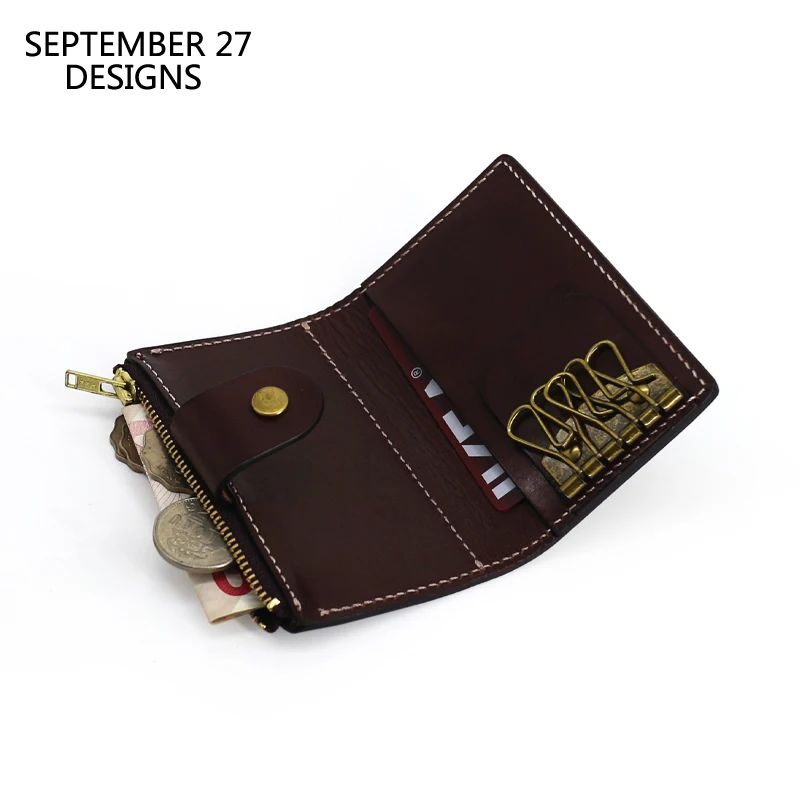 

Key Wallets Men Genuine Leather Handmade Vintage Zipper Coin Purses Key Case Retro Housekeeper Storage Key Bag Women