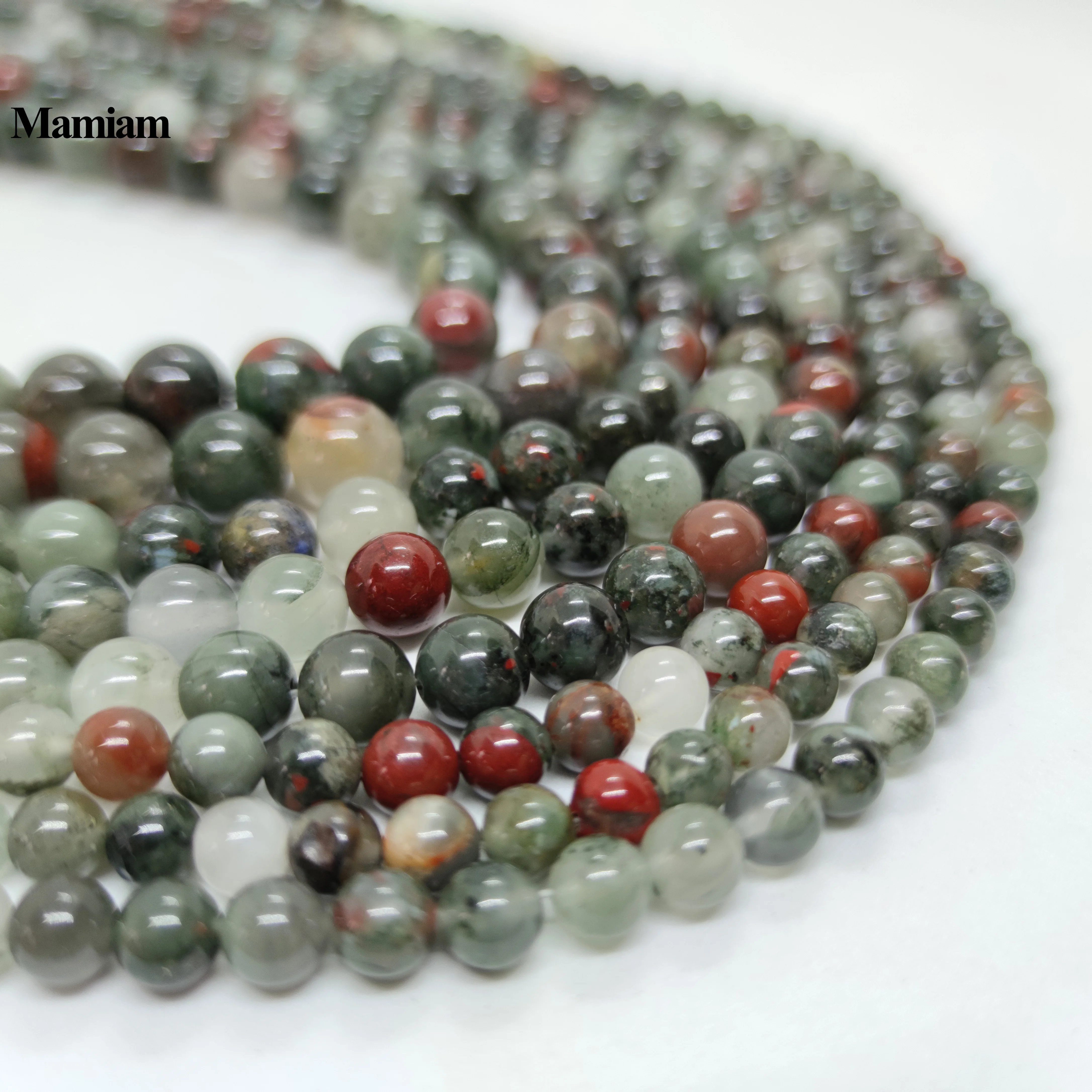 Mamiam Natural Africa Bloodstone Beads 6-10mm Smooth Round Stone Diy Bracelet Necklace Jewelry Making Gemstone Gift Design