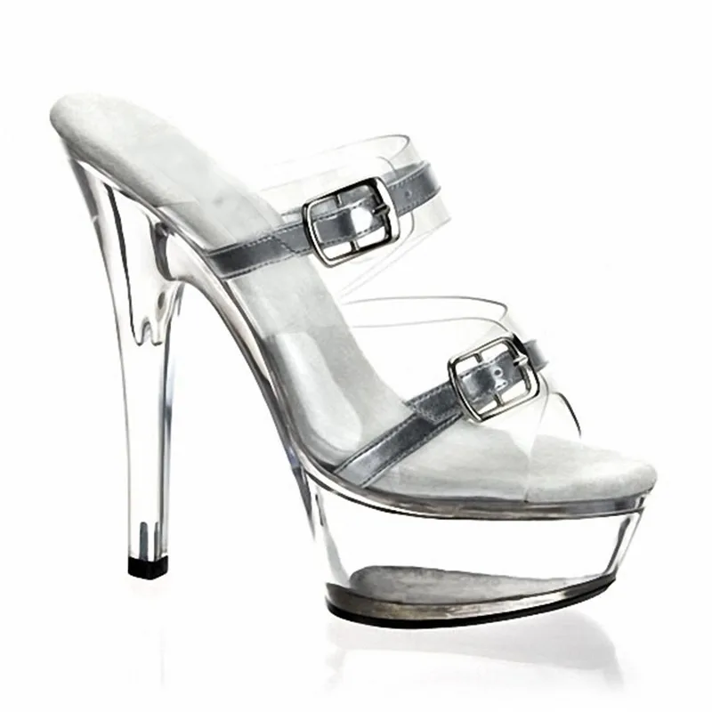 

Transparent waterproof stand 15cm transparent vamp, sexy beaded decoration banquet sandals, dancing shoes