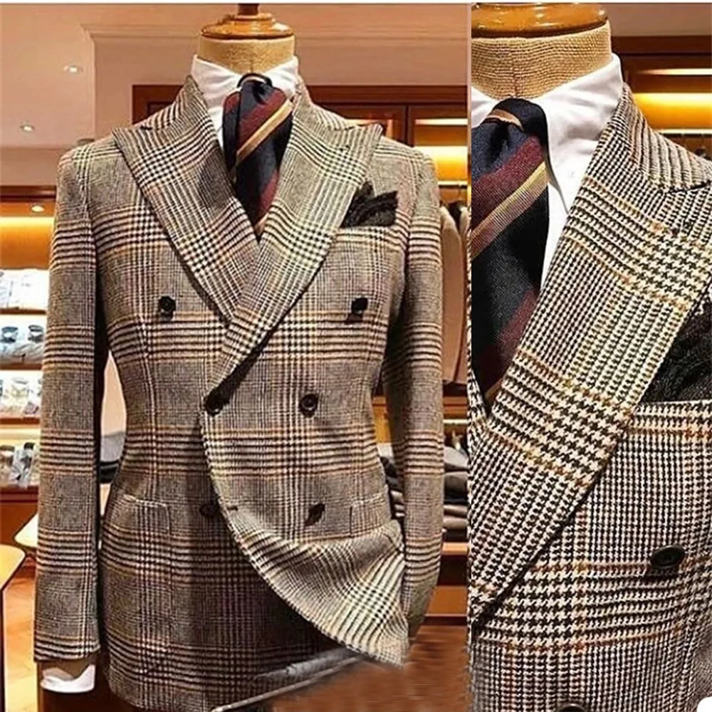 

Autumn/Winter Suits Jacket Slim Fit Men Overcoat Tweed Wollen Thick Blazer Custom Made Double Breasted Coat Regular Length 2022