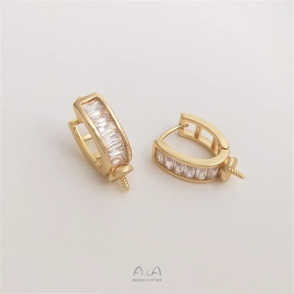 Vàng 14K Đầy Mạ Dát Đá Zircon Đính Hạt Khóa, Tự Làm Dính Chắc Nửa Lỗ Ngọc Trai Bông Tai Phụ Kiện