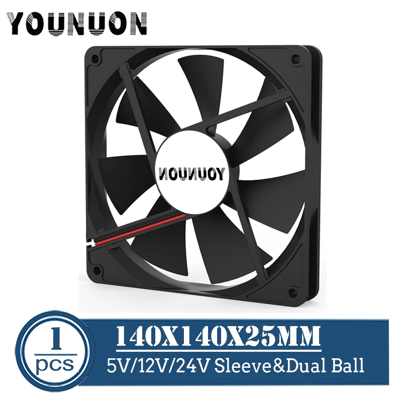YOUNUON DC 140MM 5V 12V 24V 2PIN USB 140x140x25mm Podwójna kula PC Bezszczotkowy wentylator chłodzący 14025 14CM Wentylator chłodzący szafkę procesora