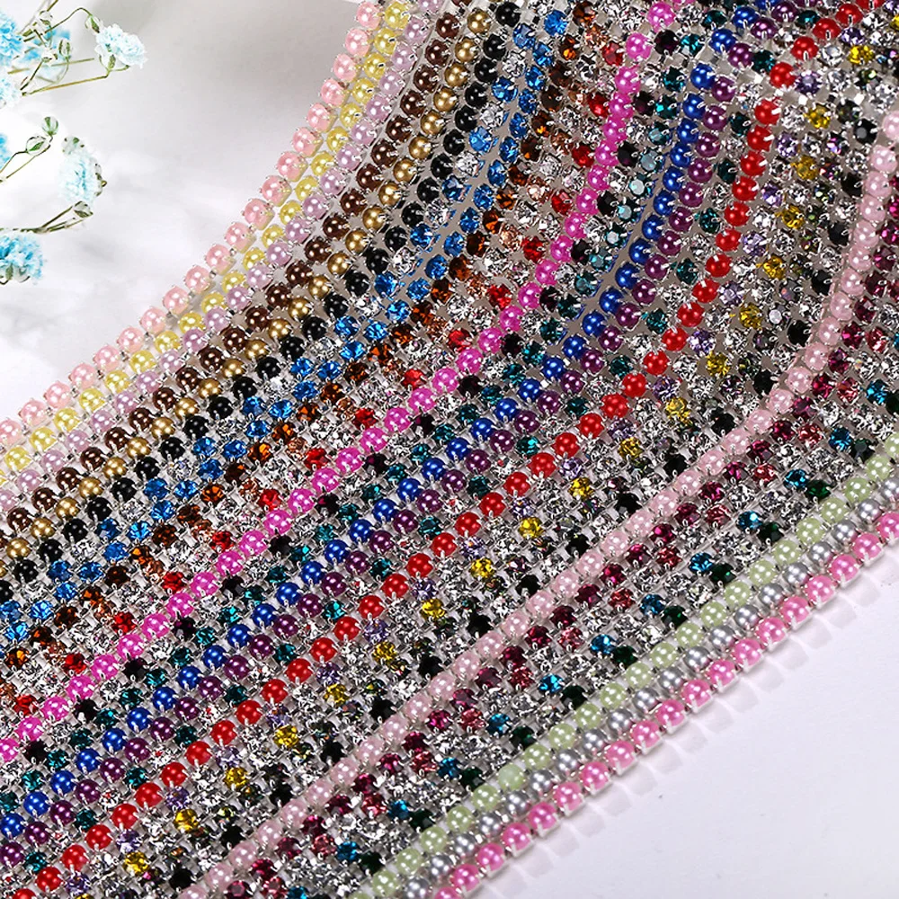 SS6-SS18 Klaue Tasse Strass Kette Glänzende Kristalle Glasperlen Gold Bese Nähen Auf Strass Trim Strass Strass Kette Handwerk – Detail 2