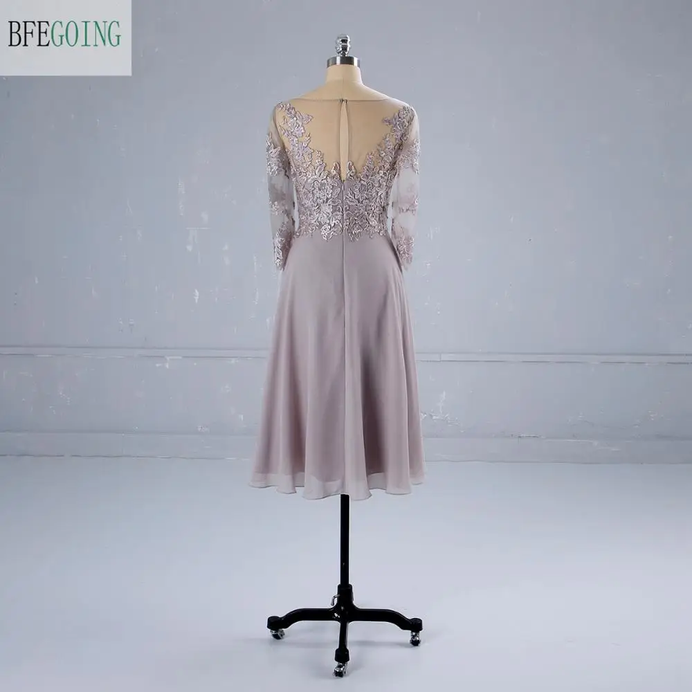Chiffon Lace Long Sleeves Knee-Length Wedding Party A-Line Mother Of The Bride Dresses Custom Made