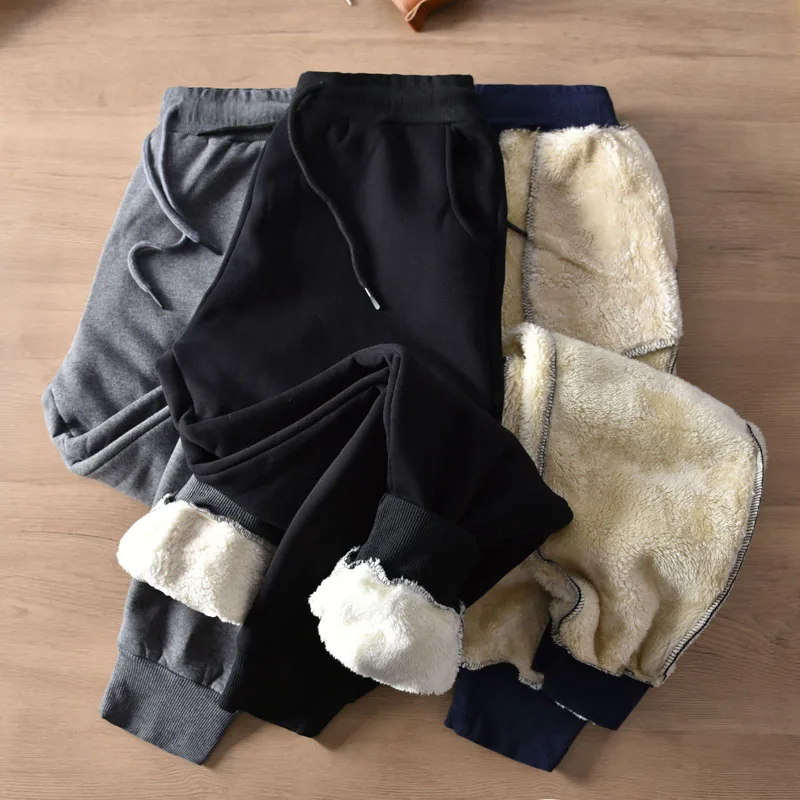 Winter New Japanese Simple Thickened Cashmere Sweatpants with Velvet Men's Fashion Pure Cotton Washed Loose Casual Sports Pants