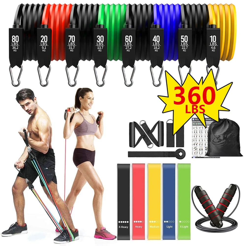 360lb Resistance Bands Pull Rope Set Expander Yoga Exercise Fitness Rubber Tubes Band Stretch Training Home Gyms Workout Elastic