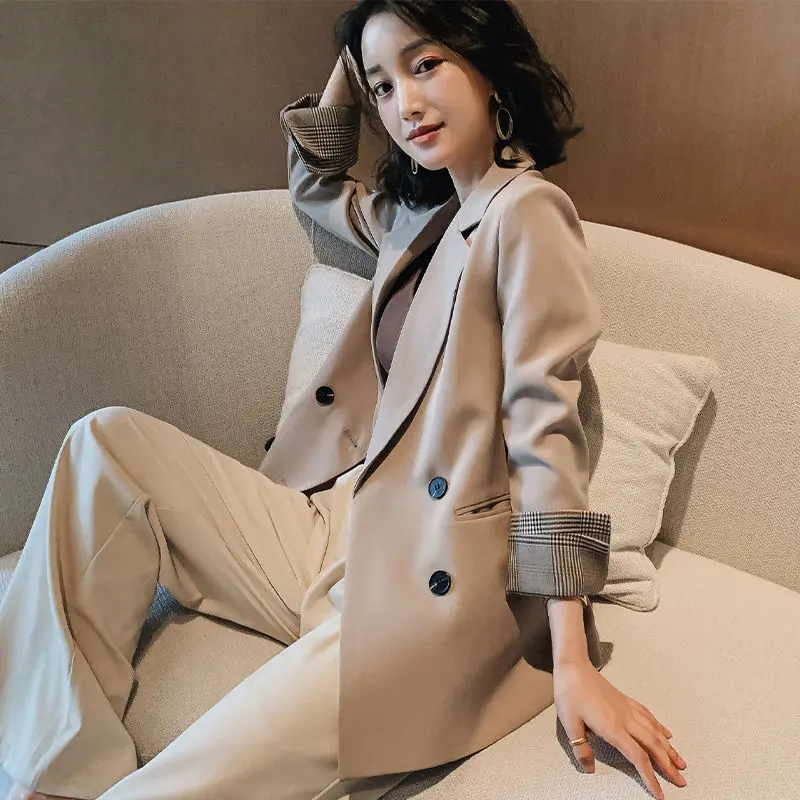 Blazers Women Long Sleeve Loose Office Lady Business Casual Patchwork Double Breasted Unisex Outwear Korean Style Suit Harajuku