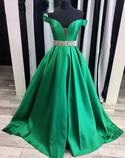 Novo contas verdes uma linha longo vestido de noite 2023 elegante vestido festa fora do ombro vestidos formais baile plus size jyfs005