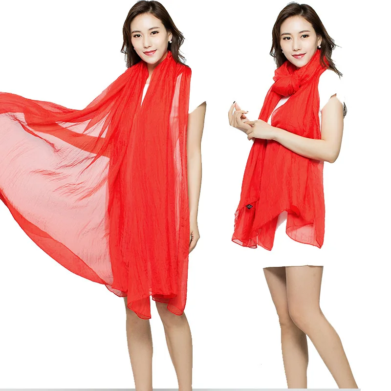 New Arrival Women Summer Solid Color Sunscreen Chiffon Silk Lady Scarf Seaside Beach Towel Shawl Female Gauze Korean Scarf  