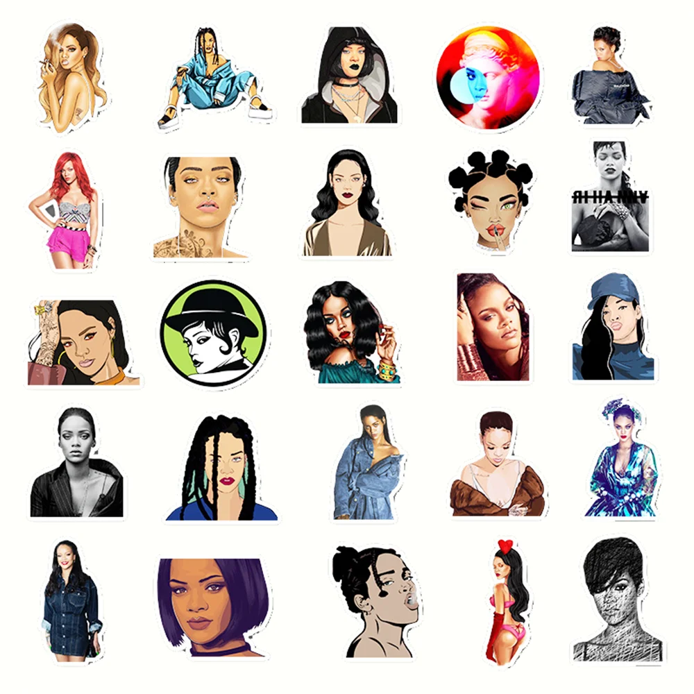 10/30/50PCS Sexy Rihanna Graffiti Waterproof Sticker Suitcase Notebook Skateboard Refrigerator Stationery Box Water CupWholesale