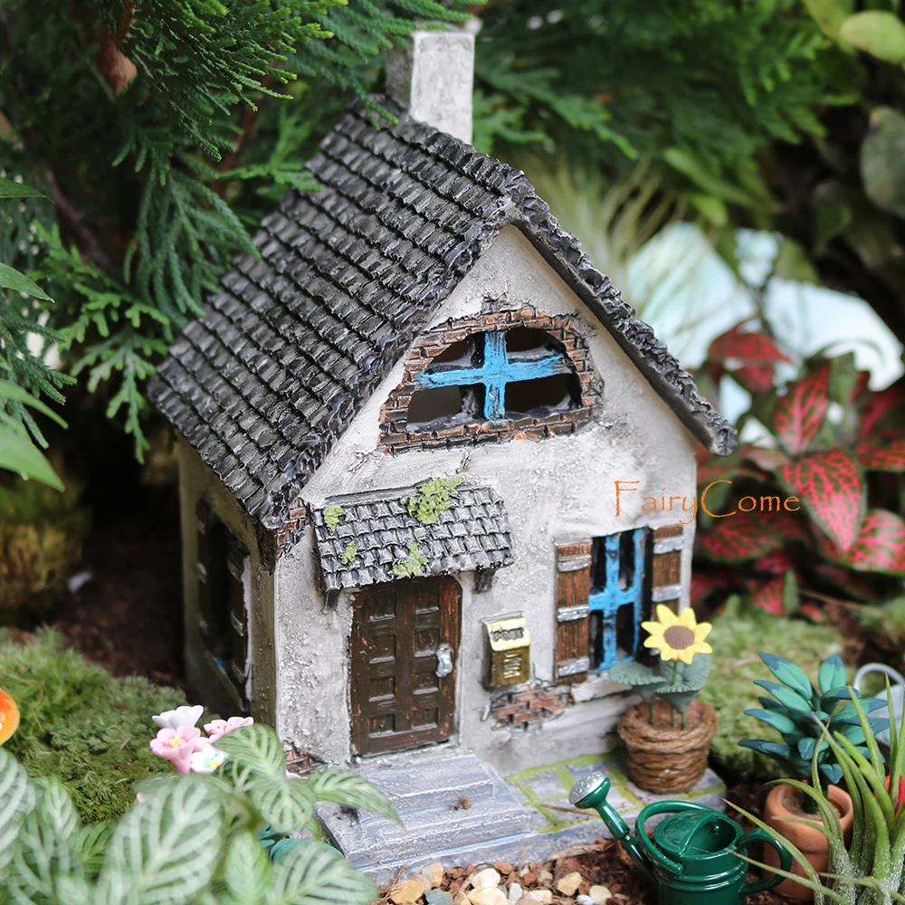 Maison de jardin rustique en résine l'inventaire, cabane de chalet, terre de calcul, ferme de gnome,