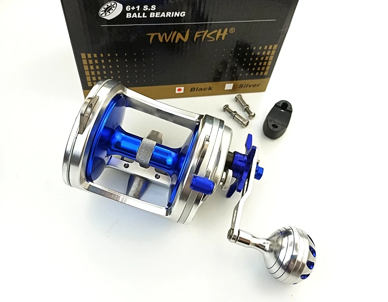 TR10000 Full Metal Heavy Trolling Reel Strong 30kg Drag Power Blue See Boat Fishing Big Drum Reel Right Hand Baitcasting Reel