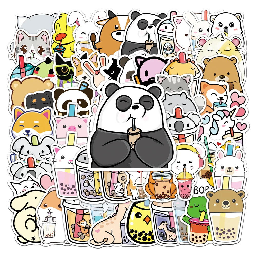 50pcs Pet Drink Milk Tea Stickers For Notebooks Stationery Panda Dog Sticker Aesthetic Craft Supplies Scrapbooking Material