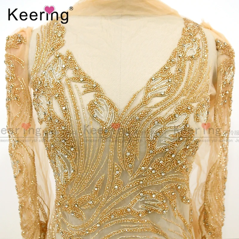 Large Gold Bridal Rhinestone Body Panel Dress Patch, Wedding Dress, WDP-260