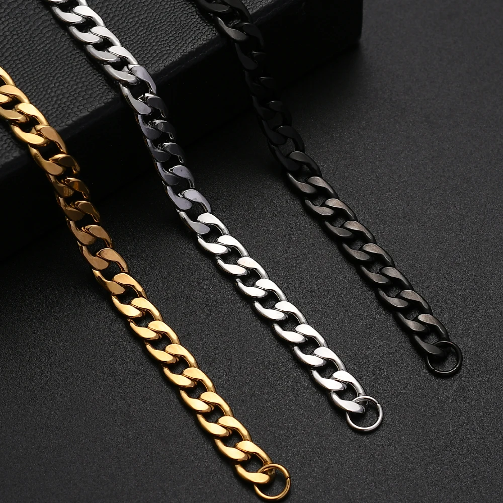 Hot Sale Stainless Steel Gold Black Color Cuban Chain Bracelet For Men Titanium Steel Link Bracelet 6/8/10MM Length 20CM