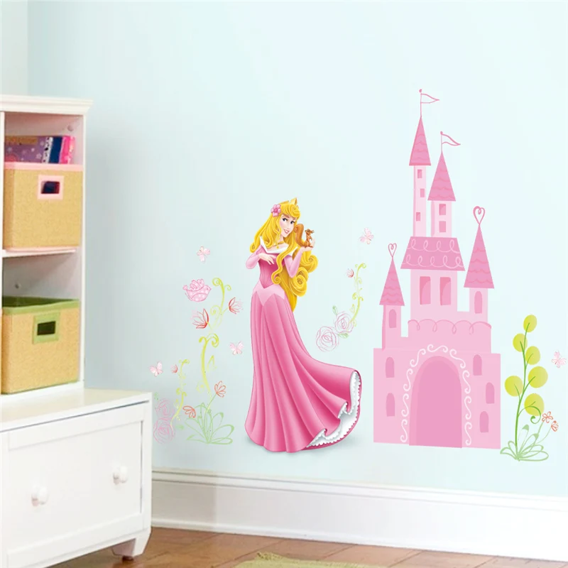 Aurora Princess Fantastic Castle Wall Stickers For Kids Room Home Decorations Diy Anime Mural Art Cartoon Pvc Wall Decal