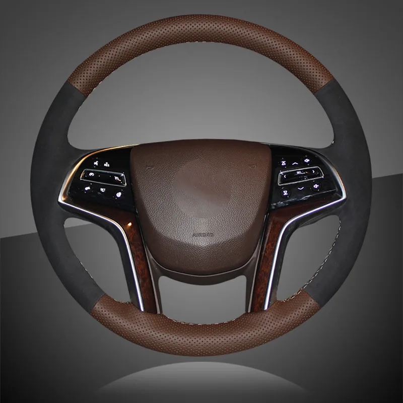 Custom Auto Braid Steering Wheel Cover for Cadillac SRX 2013-2015 XTS 2013-2017 Hand Sewing Leather Car Steering Wheel Cover