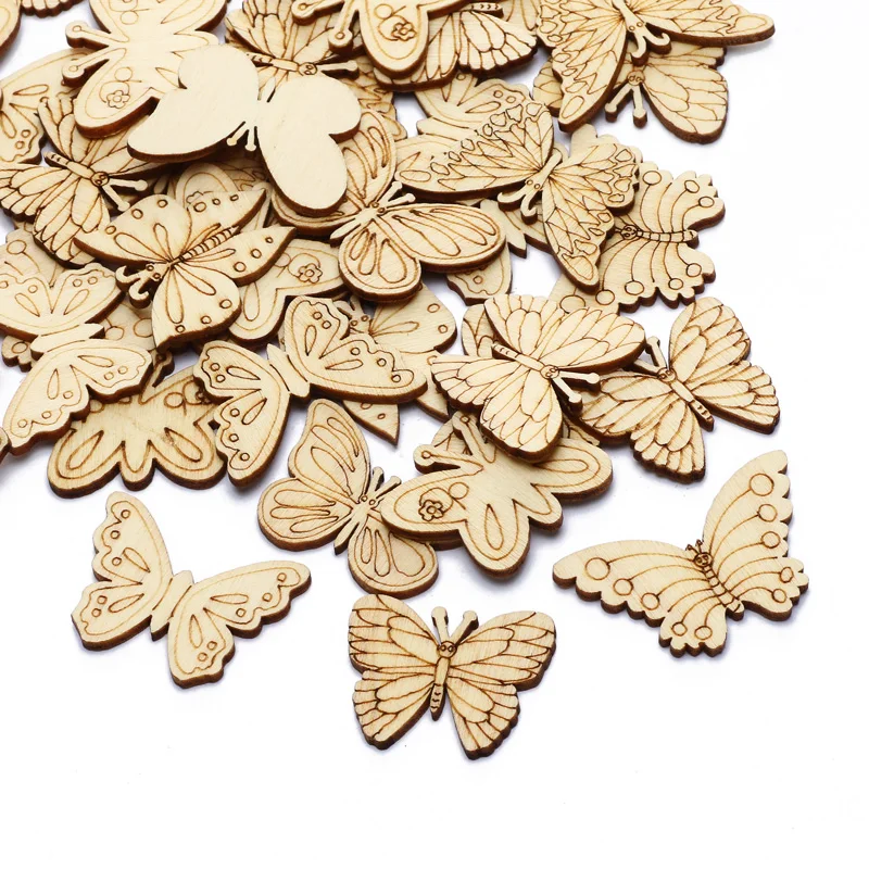 20pcs Mix Natual Butterfly Shape Wooden Scrapbooking Painting DIY Craft Wood Slices Home Decoration Handmade Accessories