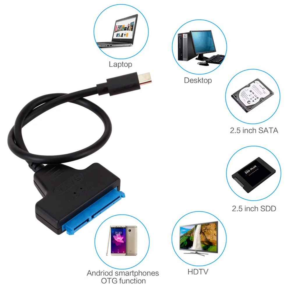 LccKaa Sata 3 To Type-C Cable USB 3.1 USB C to SATA Adapter Up To 6 Gbps Support 2.5 Inches SSD HDD Hard Drive 22 Pin SATA Cable