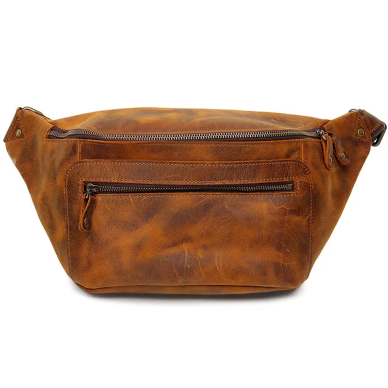 Newsbirds High Quality Vintage Leather Chest Bag Waist Bag Natural Cowskin Male Casual Bag Outdoor Small Bags For Men Waist Pack