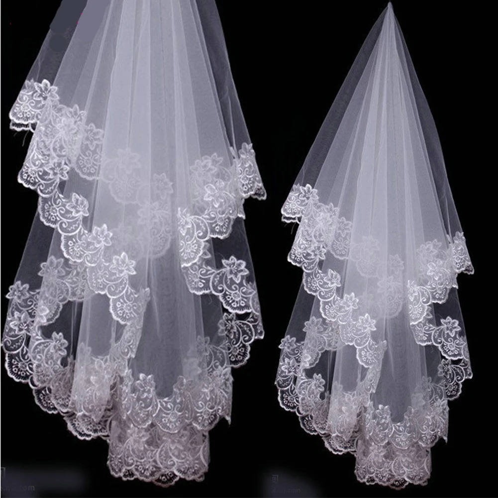 Hot Accessori Da Sposa Corto Velo Da Sposa Bianco Avorio Uno Strato di Velo Da Sposa Appliques Del Merletto Bordo