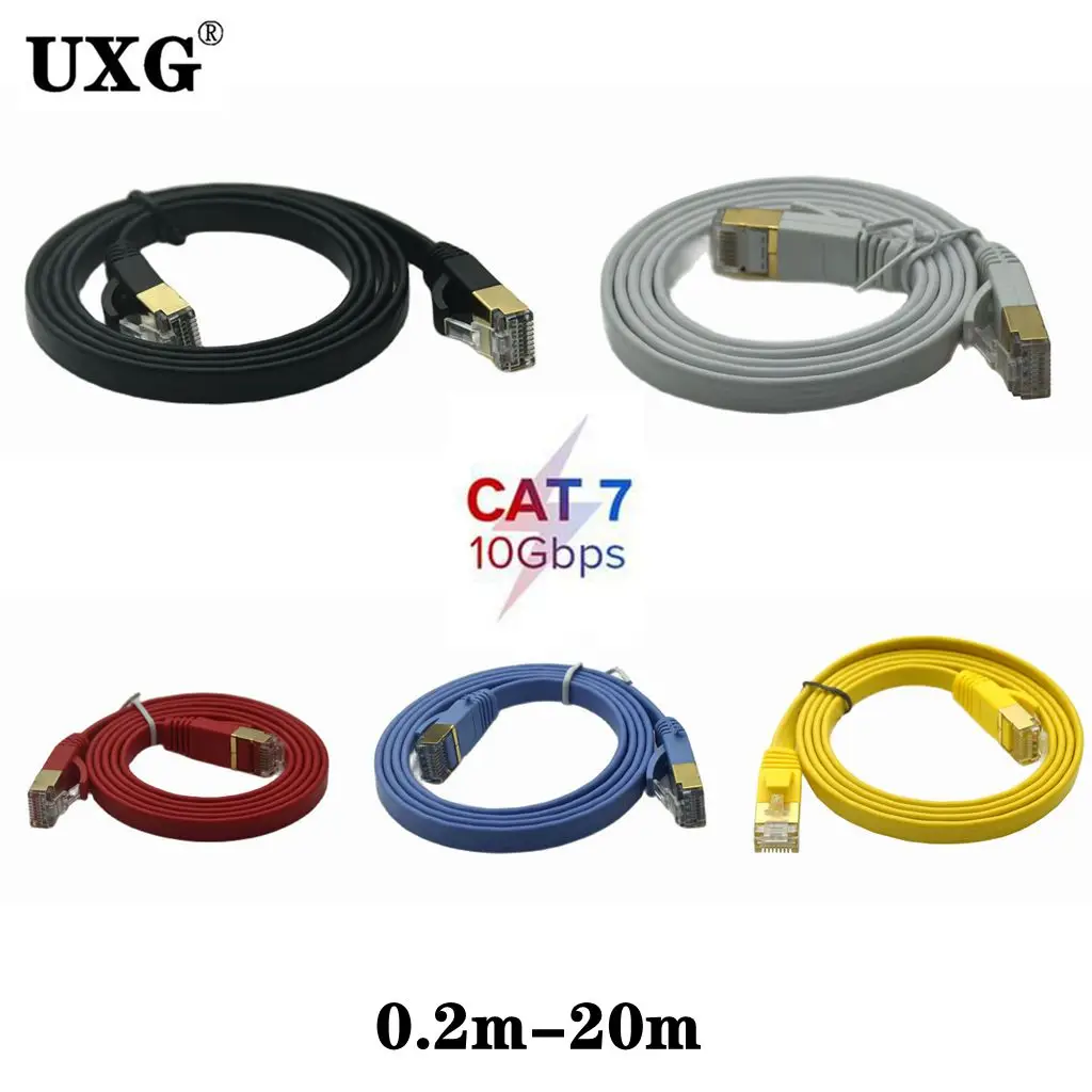 0.2m/0.5m/1m/2m/30m CAT7 Flat Ethernet Cable RJ45 Lan Cable Networking 10 Gigabit Ethernet Patch Cord for Computer Router Laptop