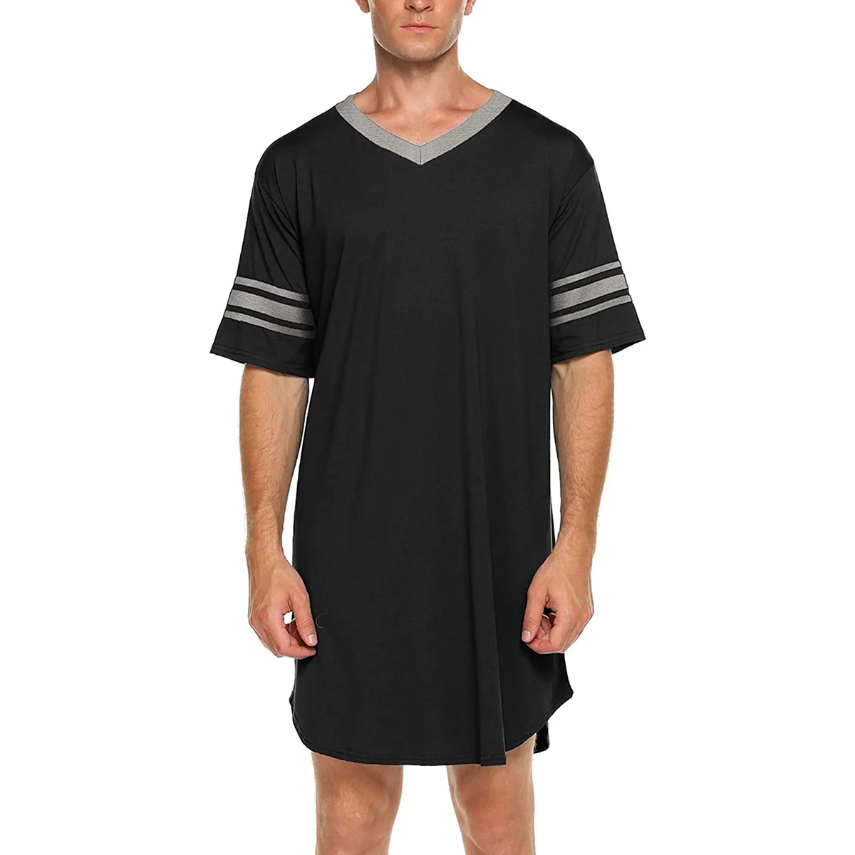 Men Cotton Nightshirt Sleep Tops Short Sleeve V-neck Soft Loose Nightwear Sleepwear Casual Homewear Summer Male Nightdress New