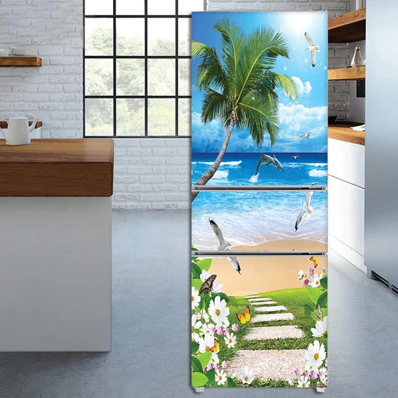 28 Styles For Choice Beach Scenery Refrigerator Sticker Peel & Stick Waterproof Double Door Freezer Cupboard Decor Art Mural