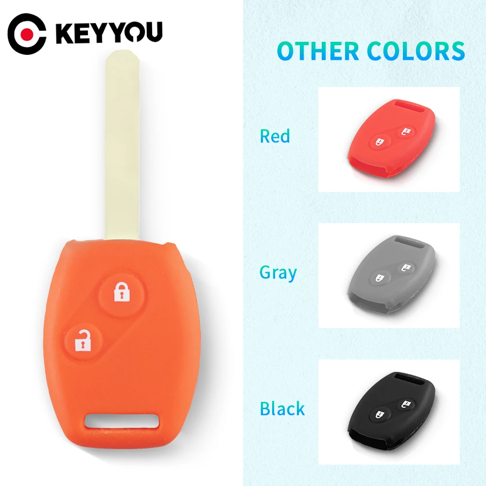 KEYYOU 2 Buttons Silicone Remote Car Key Case Cover For Honda  Civic Accord Pilot Fit Crv Ridgeline Jazz Frv Insight Cr-z