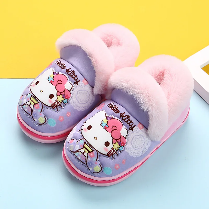 Hello Kitty Winter New Children\'s Bag With Cotton Shoes Baby Casual Slippers Girls Cute Non-slip Soft Bottom Home Cotton Slipper