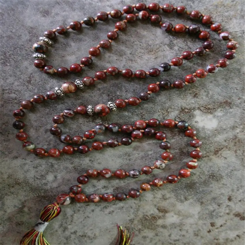 

8mm Red jasper gemstone Tassel Mala necklace 108 Beads energy Healing Wrist natural Reiki Meditation Tassel chain spirituality